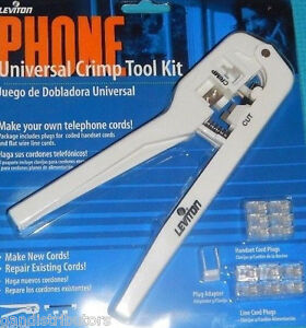 Leviton 830 C5890 Universal Phone Crimping Kit Tool w 12 Cord Plugs Crimper,NEW