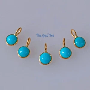 4,5 mm 18k Gelbgold Dornröschen Türkis Runde Münze Cabochon Einfassung 1/5 - Bild 1 von 7