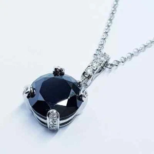 2Ct Solitaire Pendant Round Cut Lab Created Black Diamond 14K White Gold Plated - Picture 1 of 6
