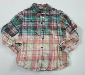 Upcycled Distressed Bleached Hand Dyed Flannel Grunge Rockabilly Shirt Youth L - Picture 1 of 2