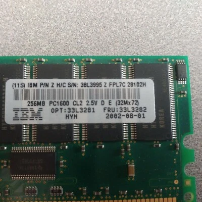 GENUINE IBM MEMORY MODULE 0PT: 33L3281 FRU: 33L3282 256MB PC1600 CL2 2.5V  RAM - Image 1 of 4