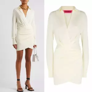 Gauge81 Off White Nojas Dress Size Med Faux Wrap Elastic Waist Ribbed Knit Mini - Picture 1 of 13