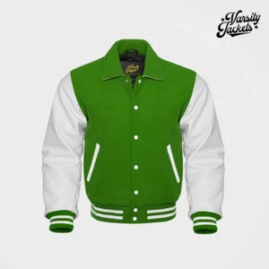 Light Green body White Sleeves Premium Varsity Jacket Letterman Baseball College - Picture 1 of 5
