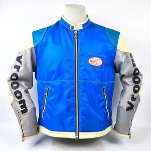 Diesel Jacke Vrooom Leder Nylon Mix Gr. XL blau / silber 90er vintage Biker - Bild 1 von 12
