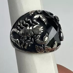 Men's Black Onyx Scorpion Silver Ring Size 9.5 - Picture 1 of 7