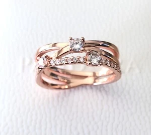 Pandora Rose Gold Sparkling Triple Band Ring #189400C01 +BOX +Polish Cloth +Tag - Picture 1 of 11