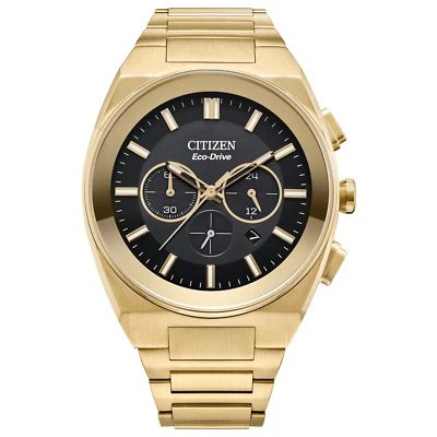 Citizens Mens Eco-Drive Chronograph Gold Stainless Steel Watch 43 MM CA4582-54E - Image 1 of 4