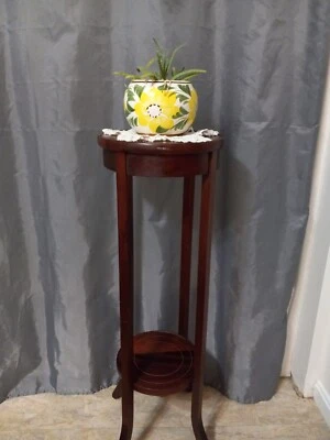 Antiguo pedestal planta helecho soporte incrustado 2 niveles era eduardiana años 1890-1930 Foto 1 de 4