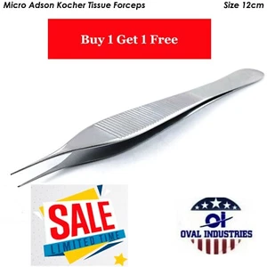 Micro Adson Tissue Forceps 4.7'' 1x2 Teeth Surgical 12 cm Anatomic Tweezers - Picture 1 of 6