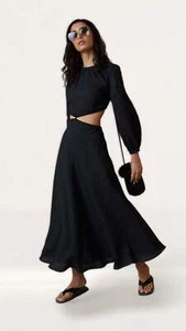 Vestido midi negro manga larga lino Bec + Bridge para mujer PVP £350 - Imagen 1 de 19