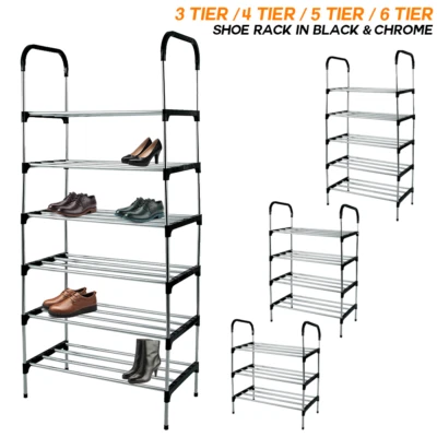 PORTABLE 3-6 TIER SHOE RACK STAND COMPACT SPACE SAVING STORAGE ORGANISER SHELF - Image 1 of 4