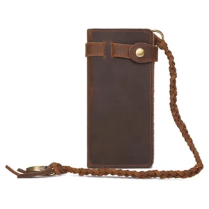 Men's Genuine Leather Billfold Wallet with Long Chain and Multiple Card Slots - Picture 1 of 11