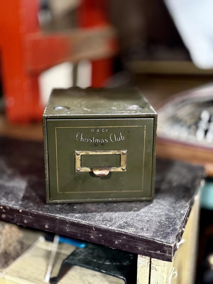 VINTAGE 1920'S O.A. CO. CHRISTMAS CLUB METAL CARD CATALOG FILE CABINET Green - Image 1 of 4