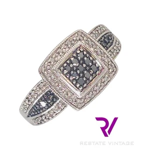 JWBR Sterling schwarz und weiß Diamant Heiligenschein Pavé Band Größe 6,75 - Bild 1 von 14
