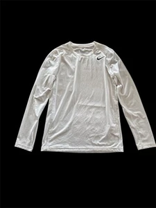 NIKE Dri Fit Fitted Long Sleeve Boys Size Large White Athletic Shirt - Picture 1 of 6
