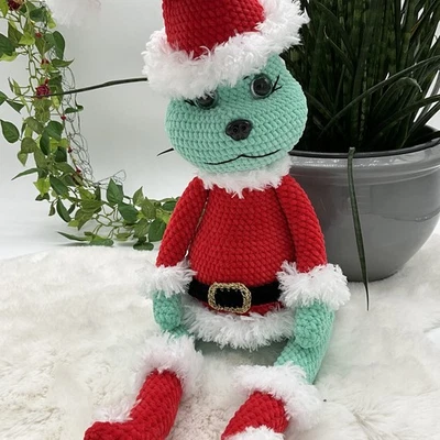 Häkeltier Kuscheltier Häkelarbeit Amigurumi gehäkelte niedlicher Grinch - Bild 1 von 4