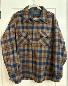 Camisa de tabla Pendleton vintage años 60 para hombre XL lana a cuadros solapa bolsillo cuello lazo - Imagen 1 de 9