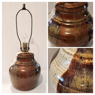 Vintage Mid-Century Modern Art Pottery Table Lamp Brown Earth Tones - Image 1 of 4