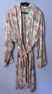 Vintage Victoria’s Secret Gold Label Silk Robe Kimono Short Floral Pink Belt M/L - Picture 1 of 14