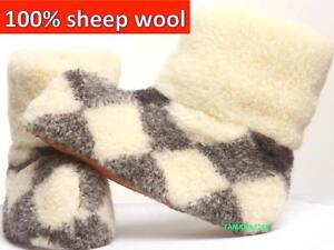 Men's Shoes Boots Natural Sheep Wool Sheepskin Slipper Boots Warm Cozy Foot New