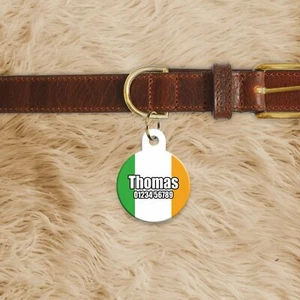 Personalised Ireland Flag Irish ID Tags Custom Metal Dog Name Tag Circle Sh... - Picture 1 of 2