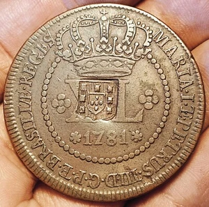Portugiesisch Brasilien 40 Reis 1781 Münze GEGENGESTEMPELT von D. João P.R. - Bild 1 von 2