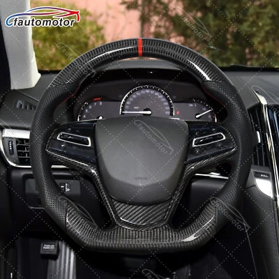 Real Carbon Fiber Steering Wheel Fit 2013-2019 Cadillac ATS-L ATS-V with Trim - Image 1 of 4