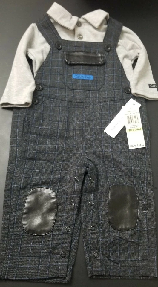 Calvin Klein Infant 2pc Overall Set Size 3-6 Mos Long Sleeve Blue Gray NWT - Image 1 of 4