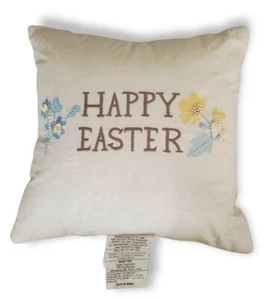 Threshold Happy Easter Embroidered Floral Pillow Spring Time 18"x18" Yellow - Picture 1 of 6