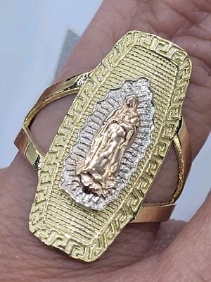 Long solid 14k Gold Virgin Mary Guadalupe Ring Size 6 7 8 9 10 Greek - Image 1 of 4