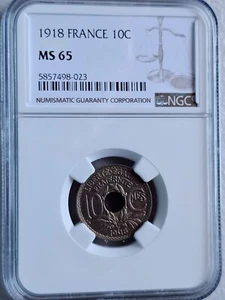 France 10 Centimes 1918 NGC MS 65 - Picture 1 of 2