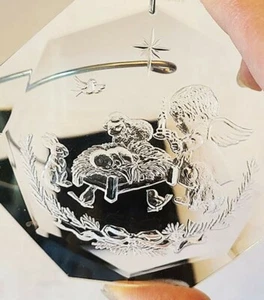 Christmas Ornament, Manger Scene / Baby Jesus - clear acrylic 8 sides round 3" - Picture 1 of 6