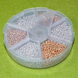 Metallic silver & gold 2mm mix seed bead selection box - craft jewellery making - Picture 1 of 3