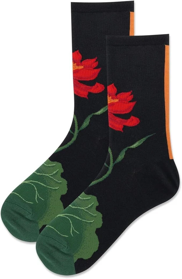 Hotsox Women's Lotus Floral Socks 1 Pair, Black, Women's 9-11 Shoe - Image 1 of 1