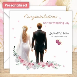 Personalised Wedding Card Congratulations On Your Wedding Day Heart Bride Groom - Picture 1 of 13