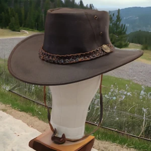 Men and Women Coffee & Black Genuine Leather Cowboy Western Hat - Picture 1 of 12