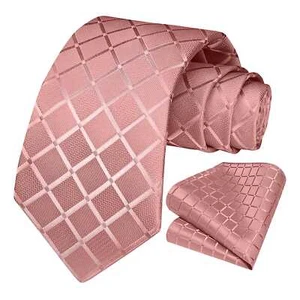 Conjunto de Corbata y Pa?uelo de Bolsillo, a Cuadros, Color Rosa - Imagen 1 de 7
