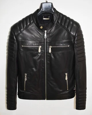 Мужская мотоциклетная куртка из натуральной кожи Philipp Plein черная овчина - Изображение 1 из 4