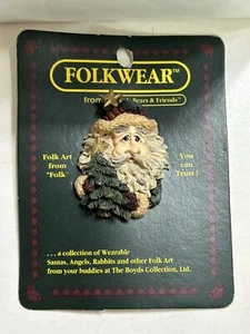 Boyds Folkwear Navidad Papá Noel Cara Prendedor Ropa de oso Resina Sombrero 1995 NUEVO - Imagen 1 de 3