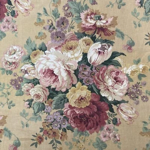 Cabbage Rose 90s Upholstery Interior Fabric Gold Oversized Victorian Per Yard - Picture 1 of 14