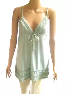 TART S Pajama Tank Top Soft Stretch Ruffle V Neck Mint Green Strappy Fairycore - Picture 1 of 4