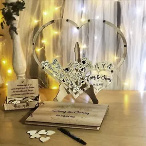 NEW Wedding Guest Book Alternative Wooden Hearts Drop Box and Guest Book Set - Picture 1 of 14