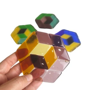 Vintage Fused Glass Retro MCM coasters Multi Color Abstract design 4 Pc - Picture 1 of 13