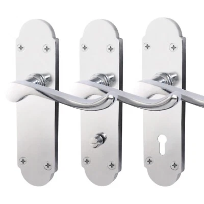 Polished Chrome Door Handles Victorian Scroll Shaped Bathroom, Latch & Lock Sets - Image 1 of 4