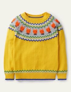 NWT Mini Boden $59 Honeycomb Yellow Foxes 5-6 Y Sweater 