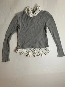 Maison Jules Sweater Top Women's Size Medium Gray White Collar Sweater Polka Dot - Picture 1 of 11