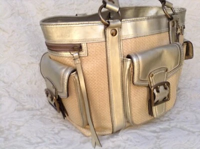 BOLSO GRANDE COACH MO5K-114 LEGACY CUERO DORADO Y PAJA NATURAL, 12" NUEVO Foto 1 de 4