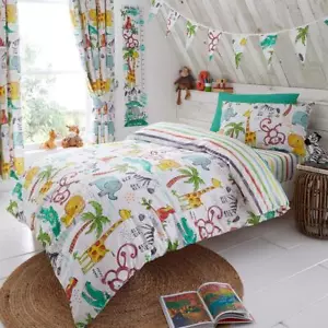 Diversión Selva Funda Edredón Individual Juego Dormitorio Infantil Animales Cama - Imagen 1 de 3
