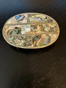 Vintage Collectible Abalone Shell Small Looks Brass Metal Belt Buckle - Picture 1 of 4