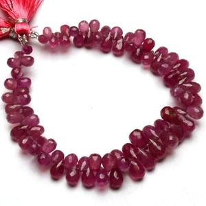 Natural Pink Sapphire Gem 6x4 to 8x6mm Size Faceted Teardrop Briolette 7" Strand - Picture 1 of 8